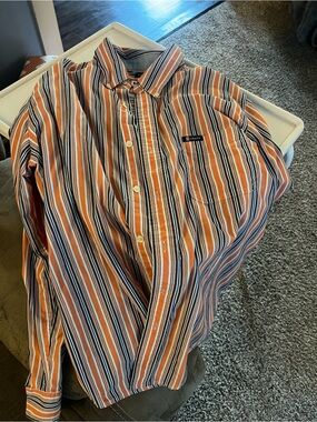 Chaps Orange, Navy & White Striped Button-Down Shirt Men’s size large
